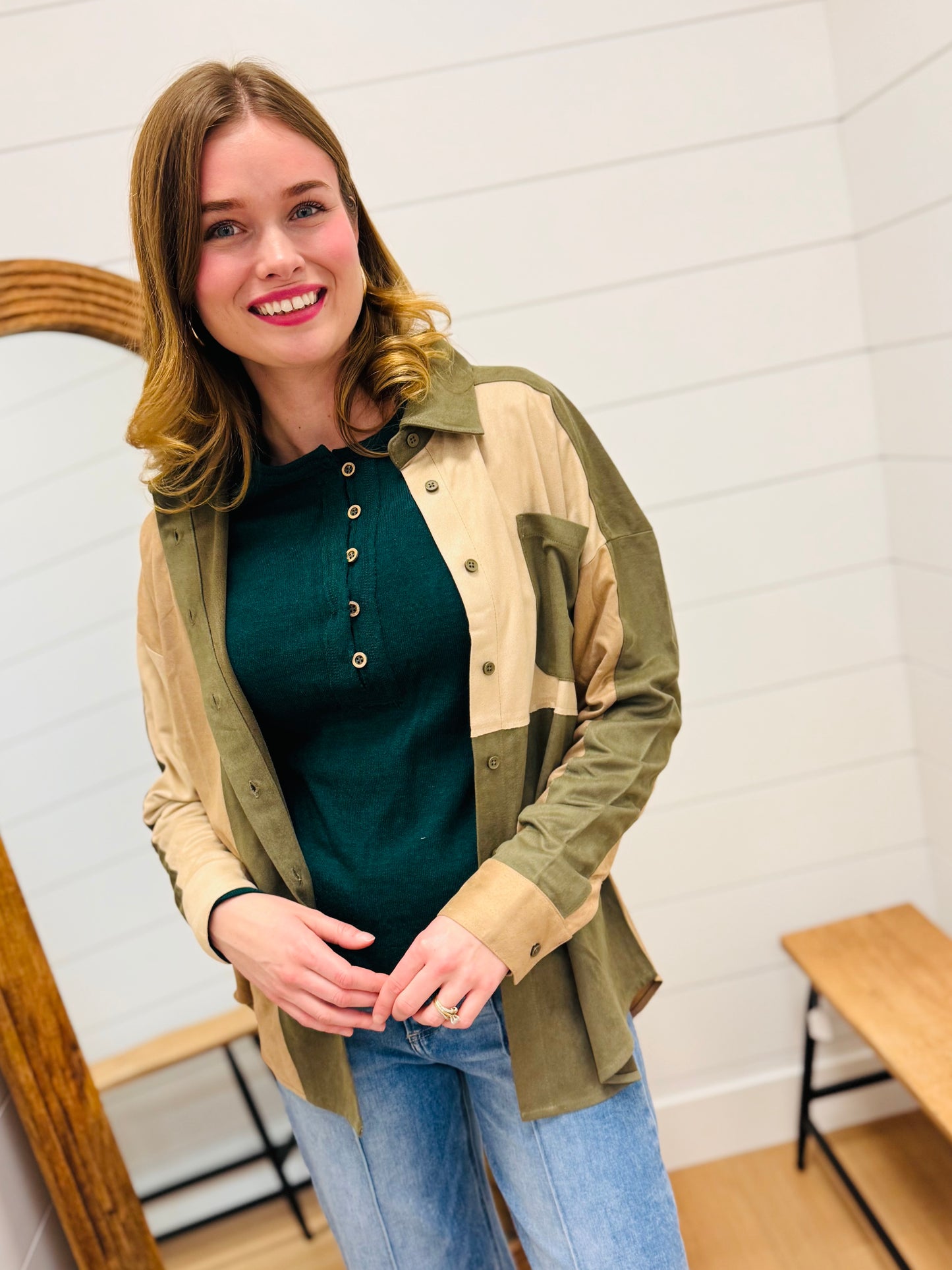 Color Block Suede Top