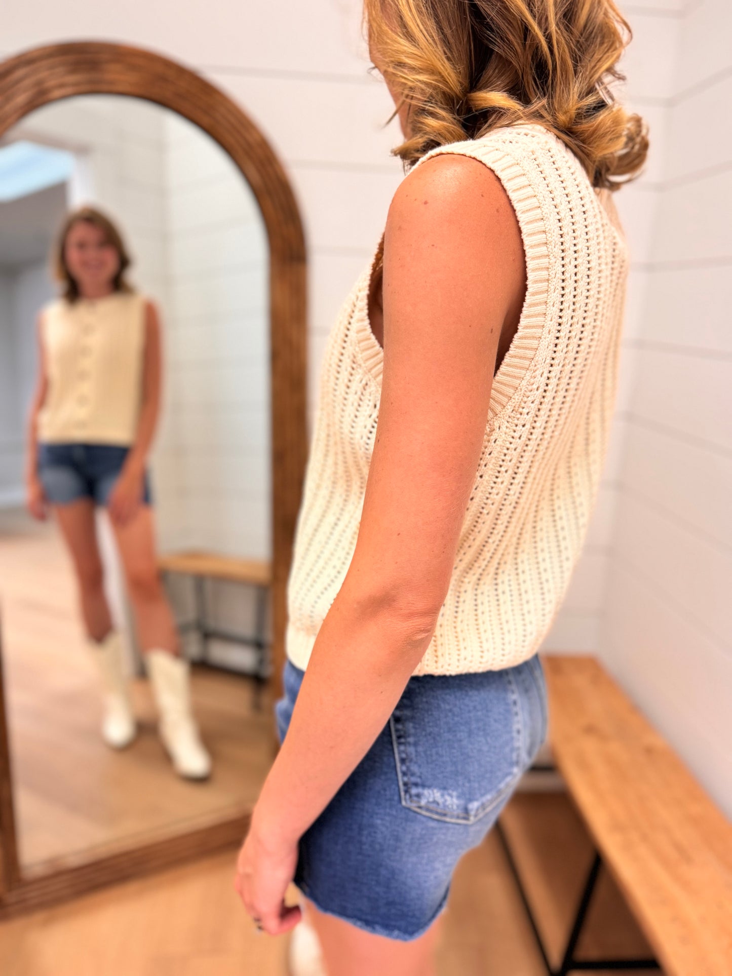 Crew Neck Button Down Cardigan Tank Top