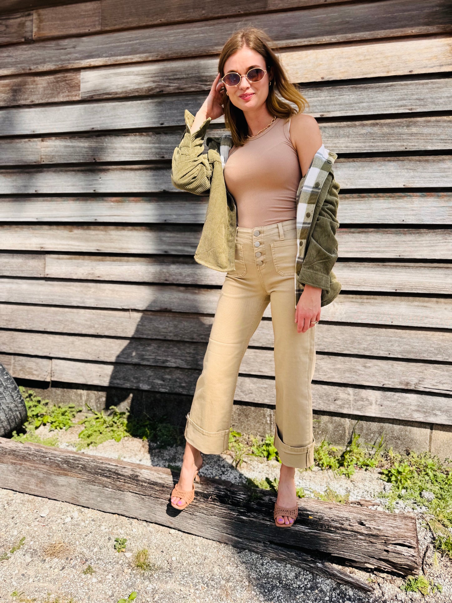 Wide Leg Khaki Jeans - Risen