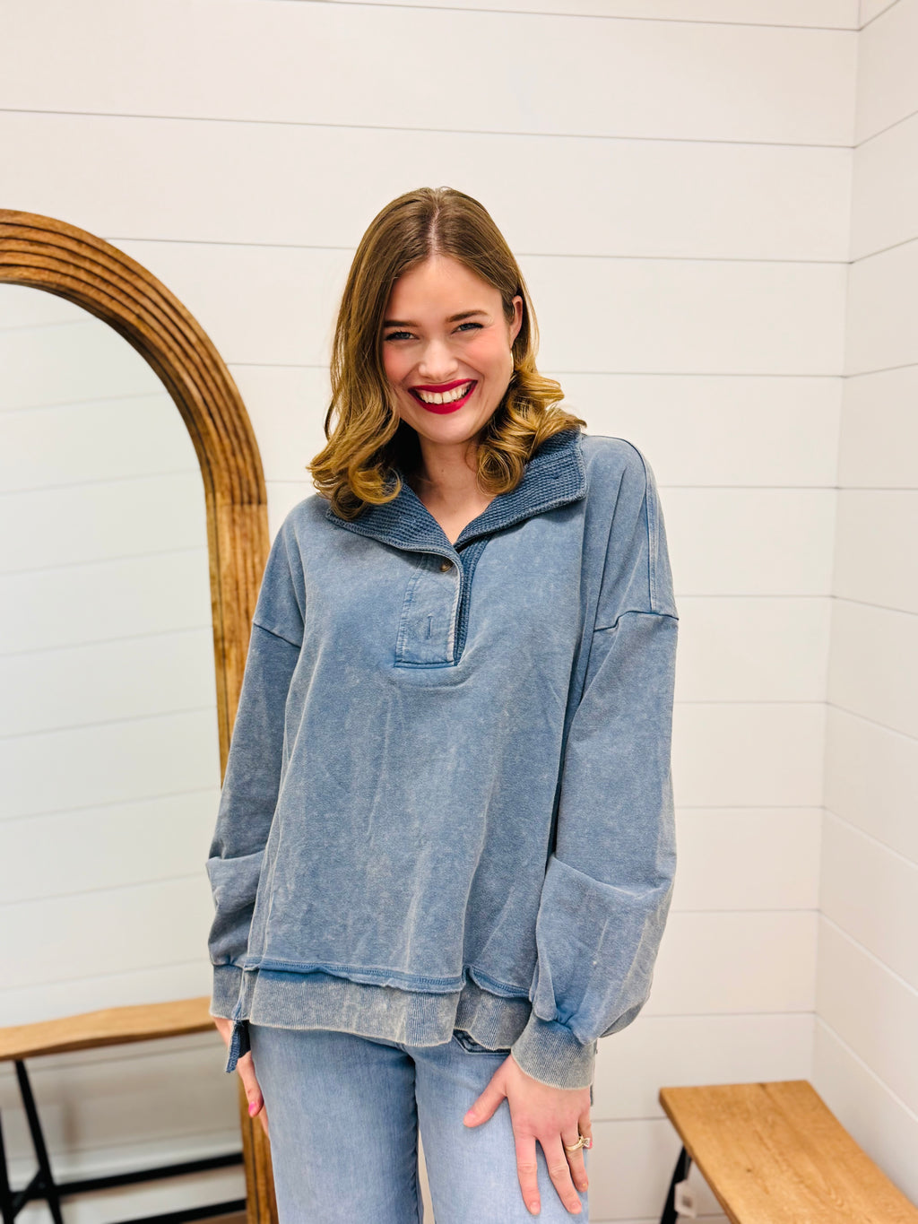 Half Button Down Contrast Pullover