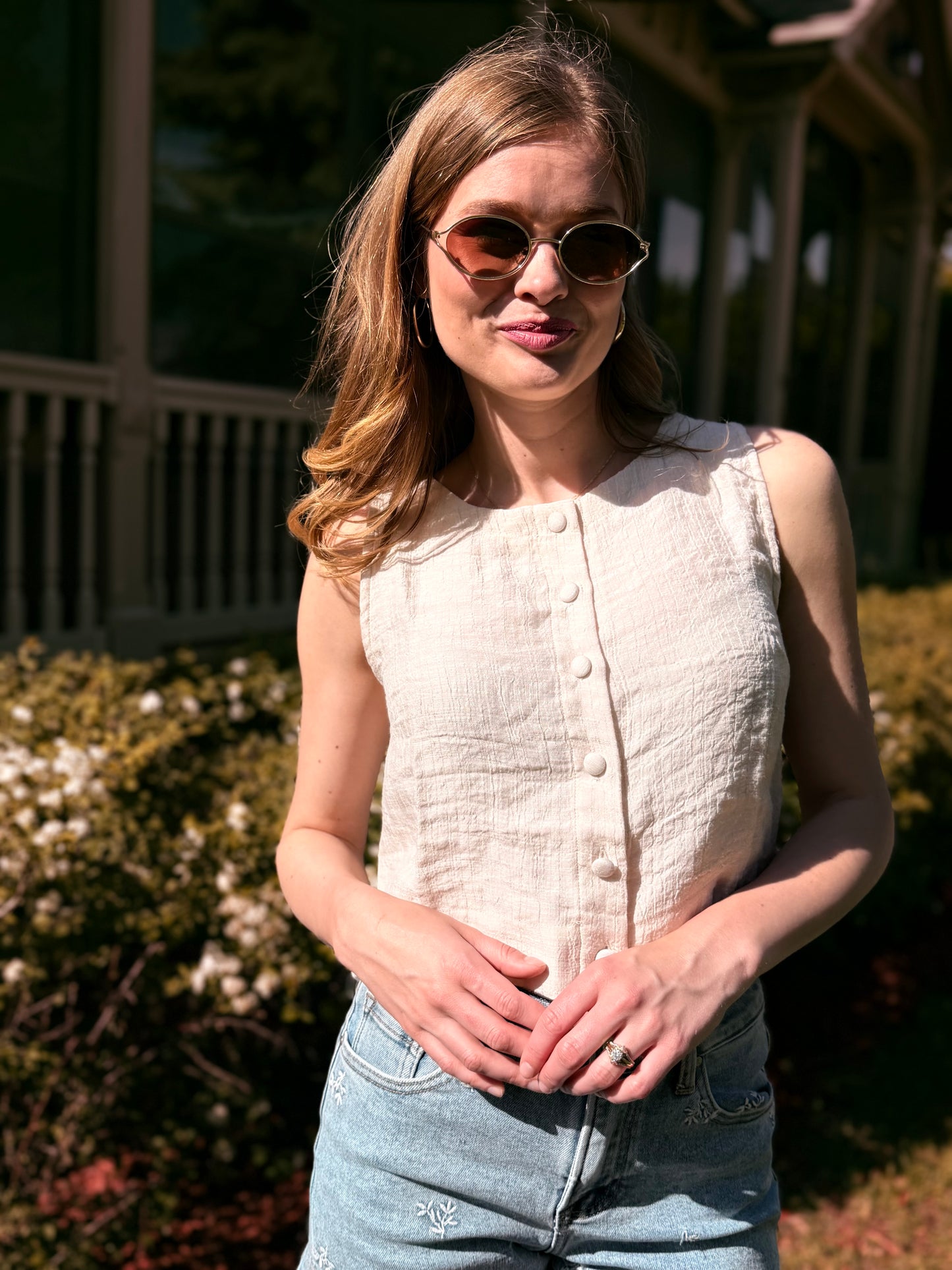 Button Down Sleeveless Top