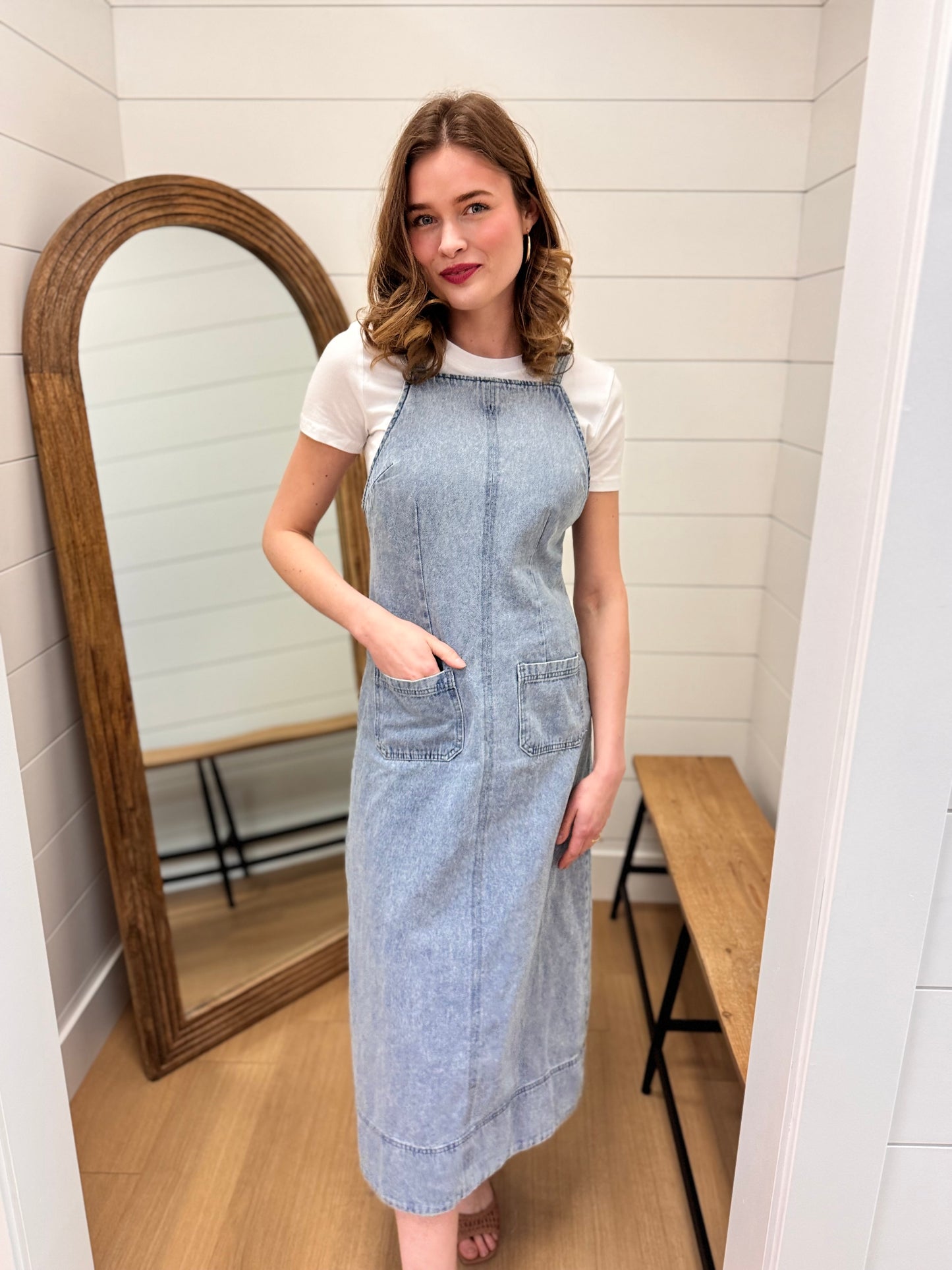 Washed Denim Sleeveless Midi Dress