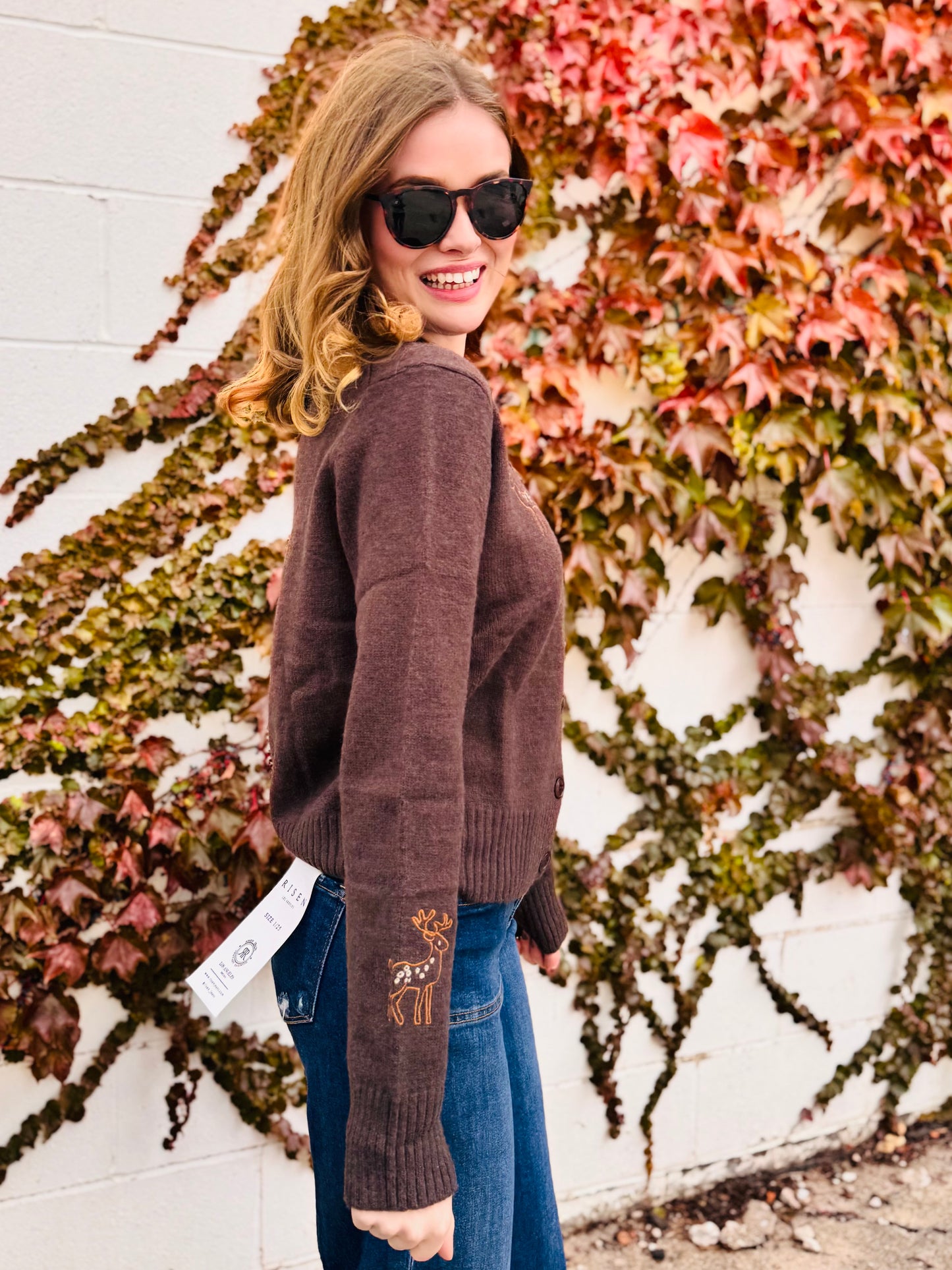 Animal Embroidery Detail Button Down Knit Cardigan