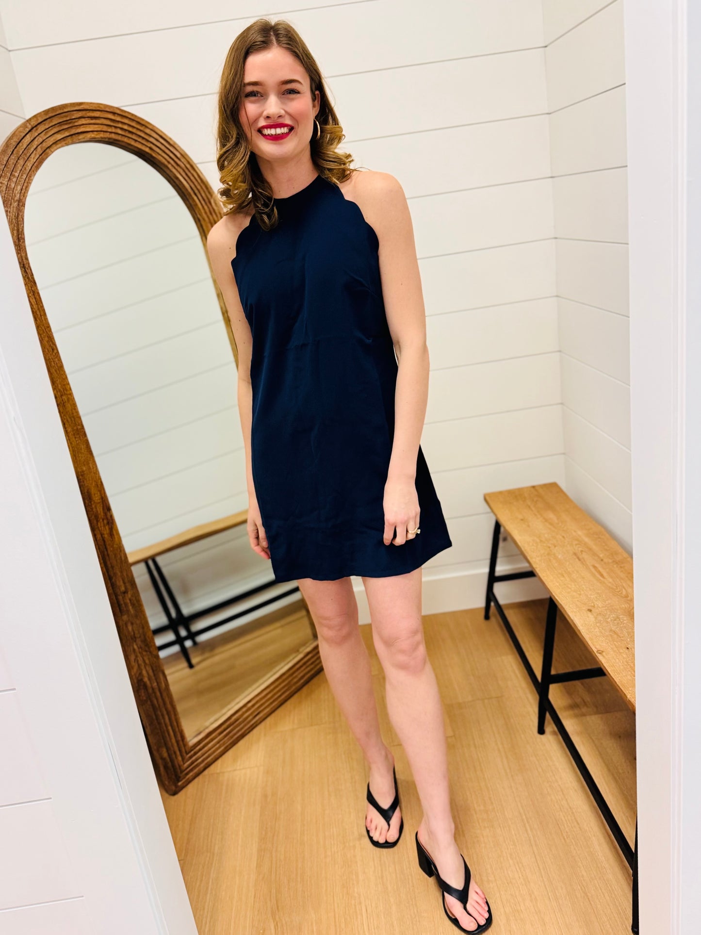 Navy Scalloped Mini Dress