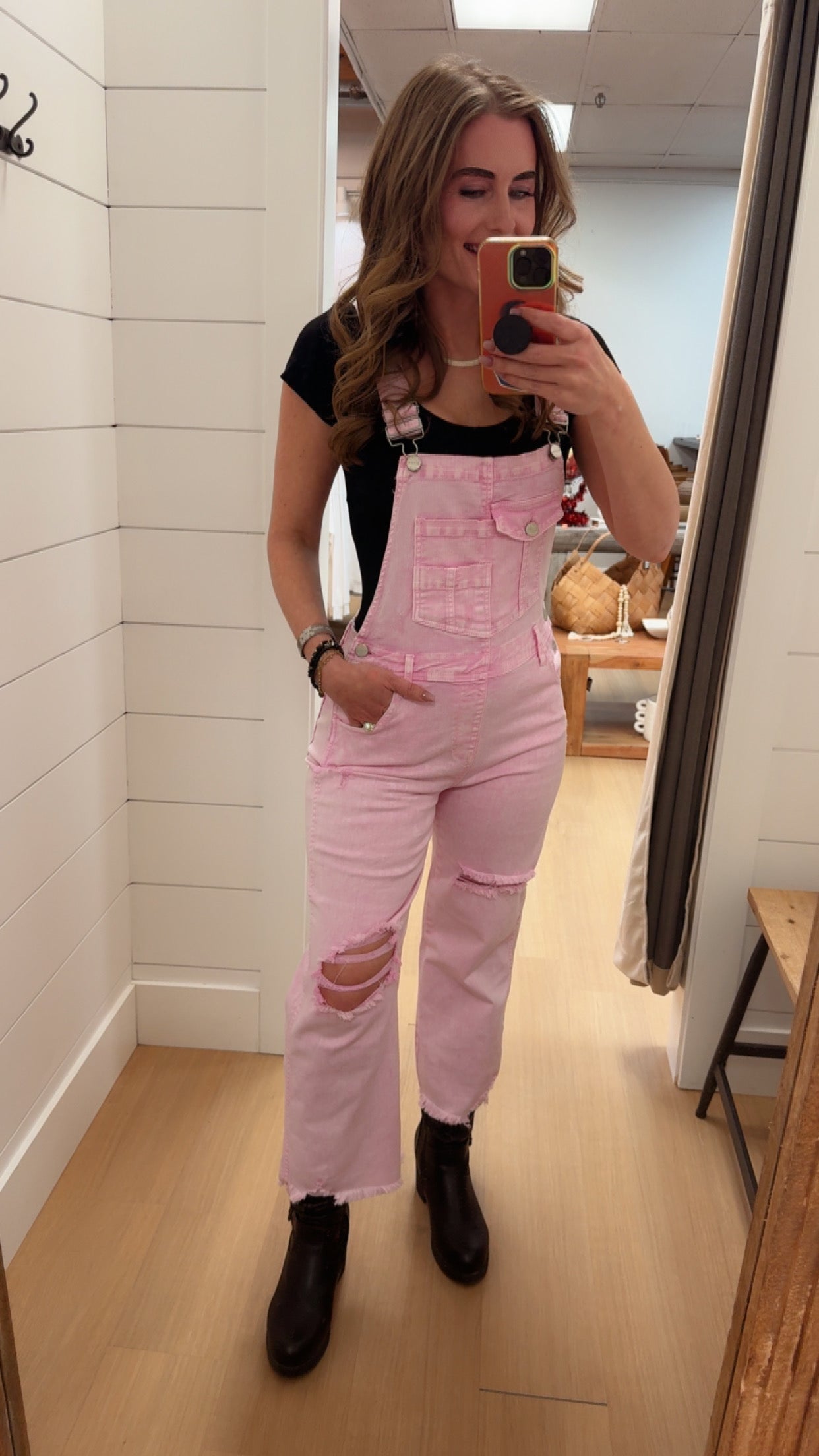 Distressed Pink Overalls - Risen