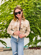 Button-down Short Plaid Shacket - Khaki