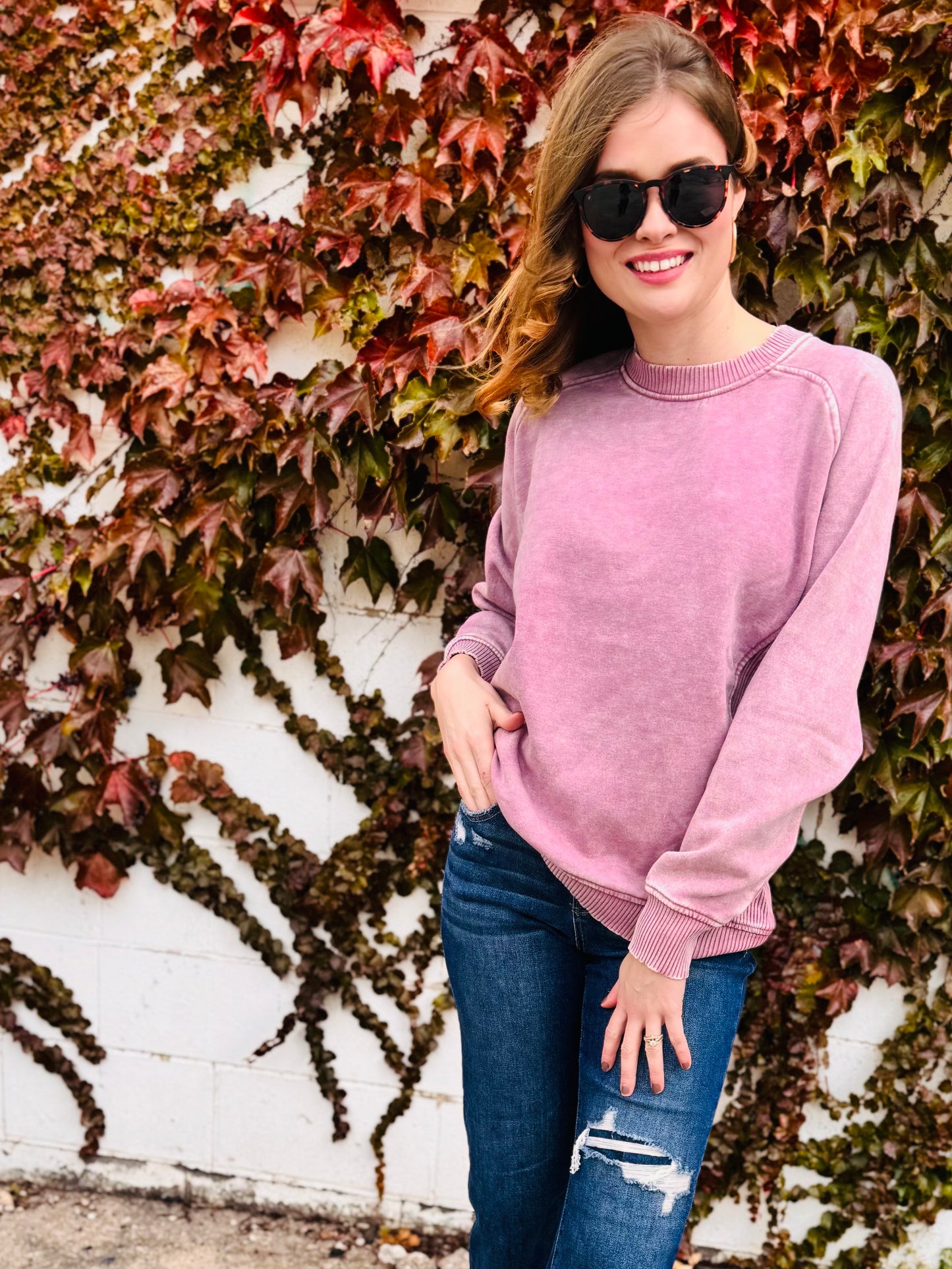 Acid Washed Fleece Sweatshirts Side Rib