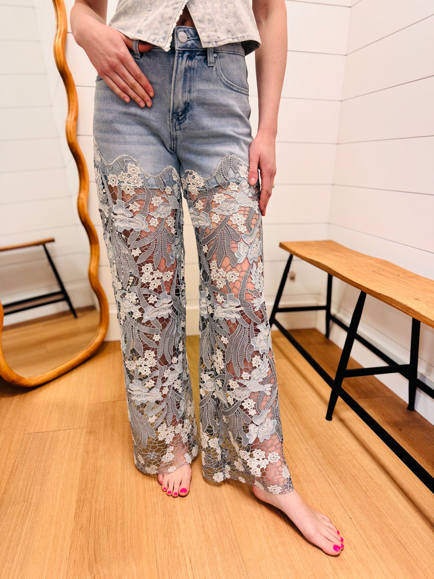 Whimsical Lace Up Leg Jeans - Risen