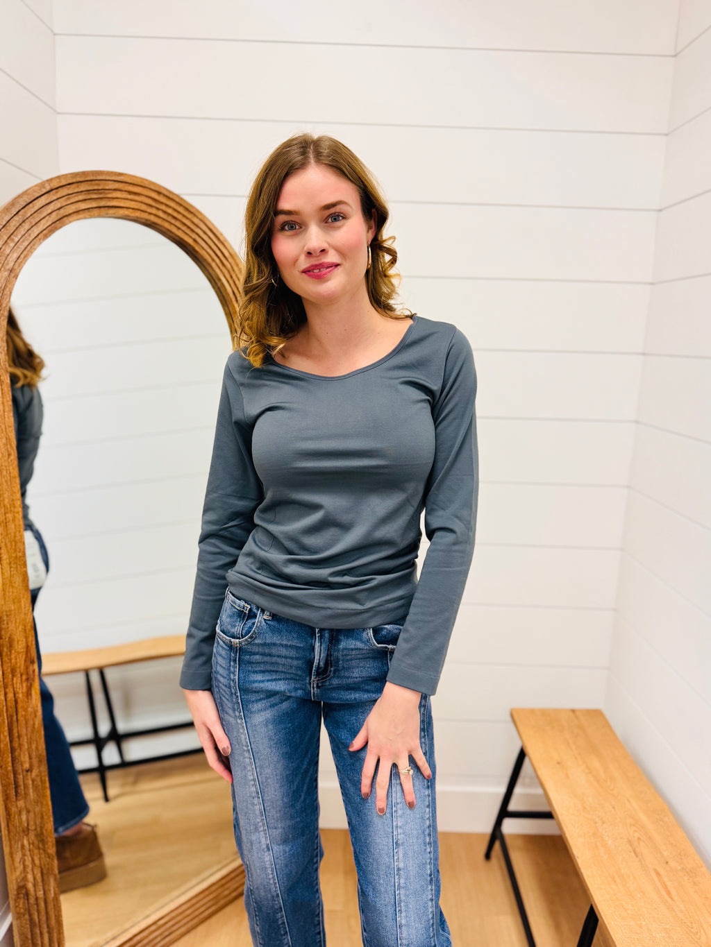 Fleece Lined Seamless Round Neck Long Sleeve Top