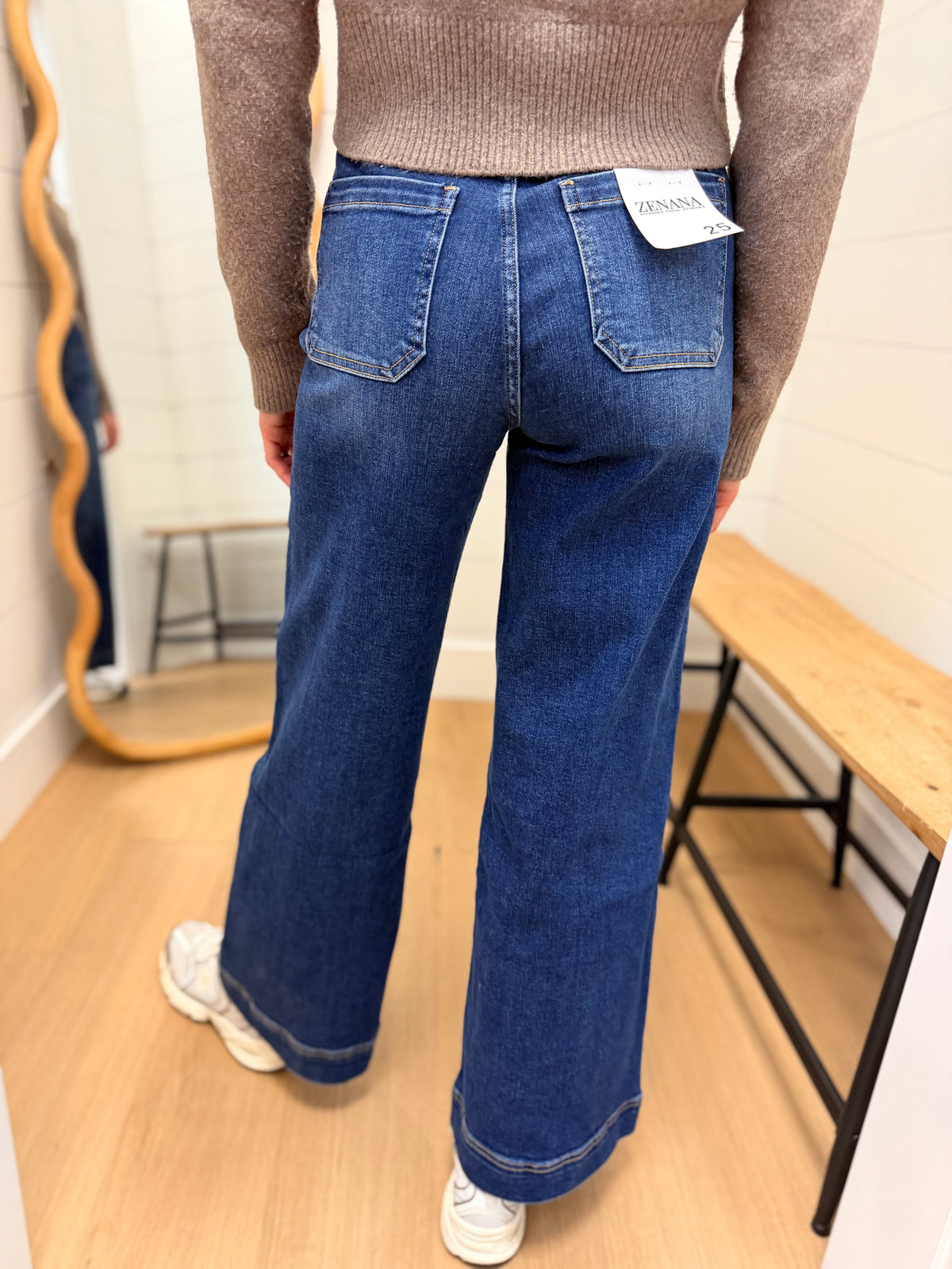 Wide Leg Pintuck Denim Jeans - Zenana