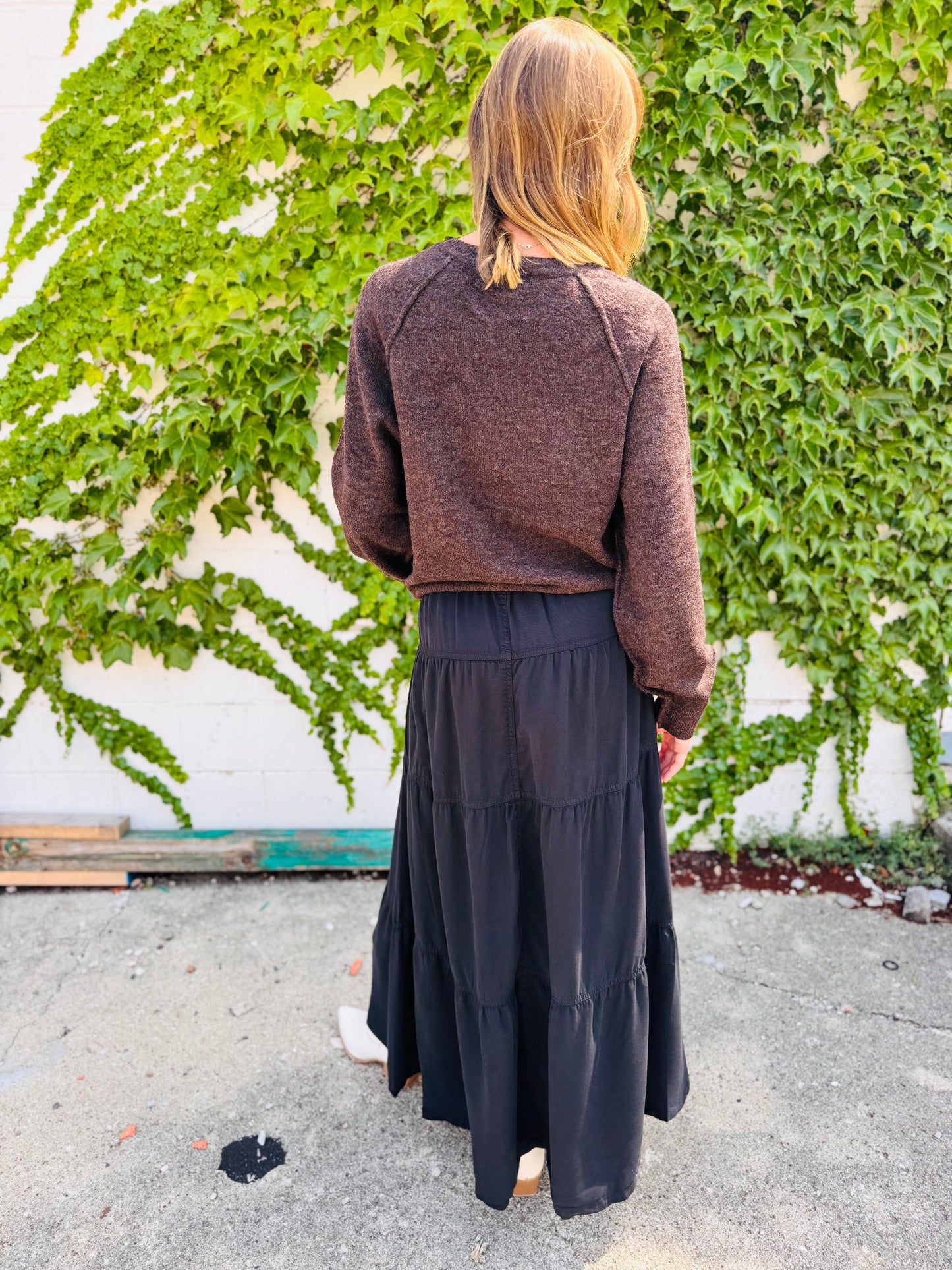 Black High Rise Tiered Long Tencel Skirts - Risen