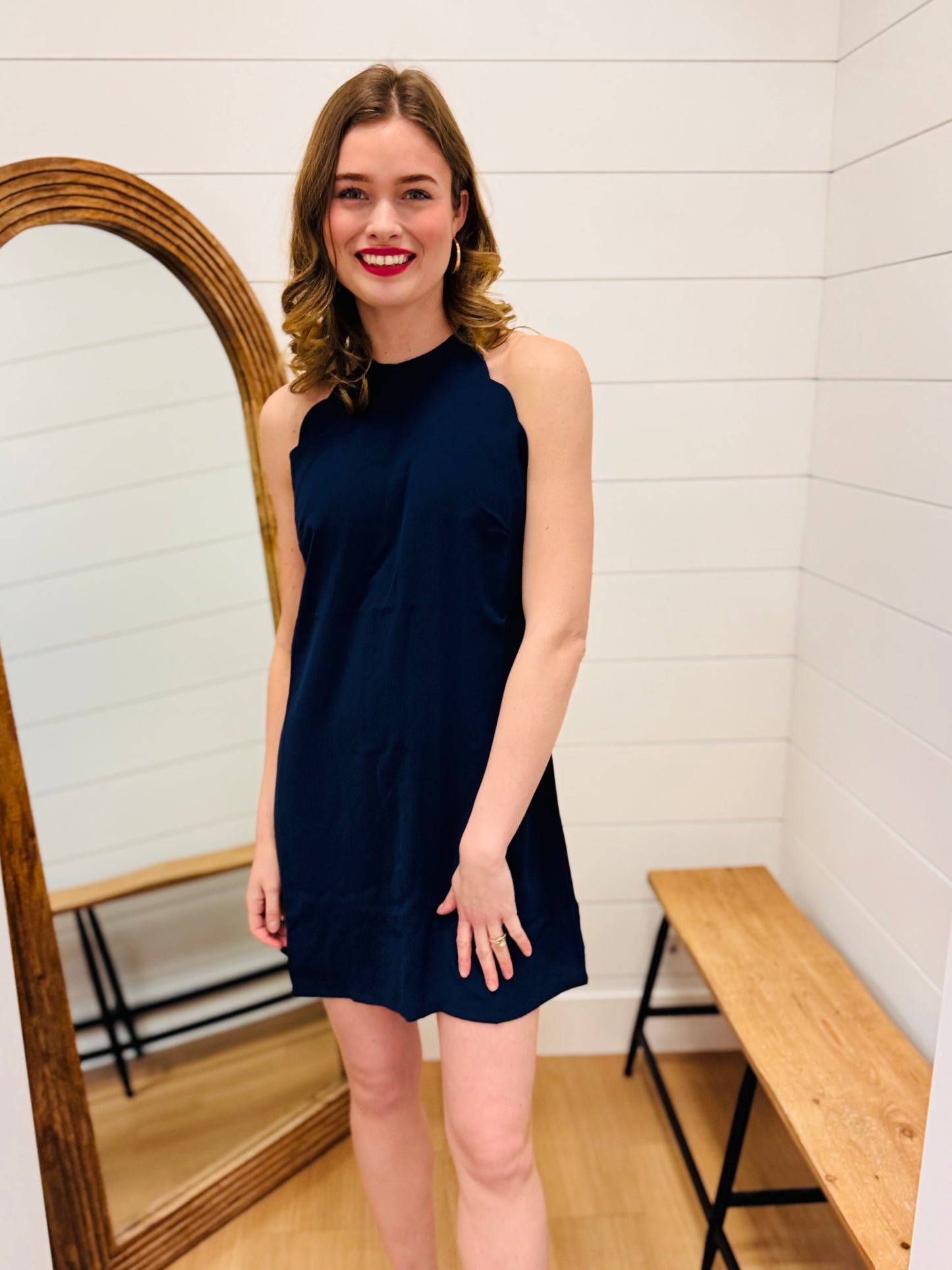 Navy Scalloped Mini Dress