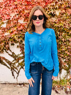 Thumb Holes Button Closure Long Sleeve Top