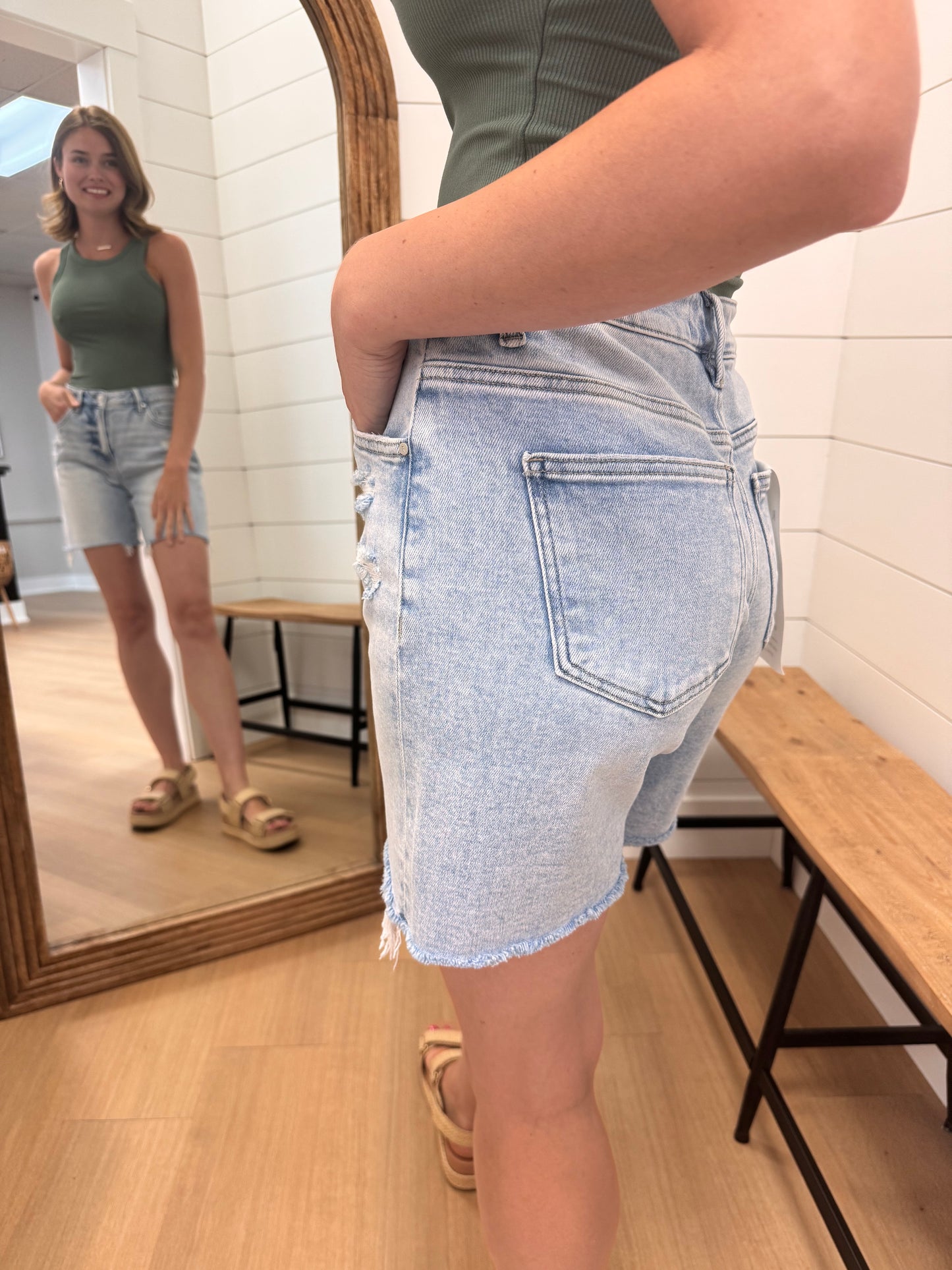 High Rise Loose Fit Midi Shorts - Risen