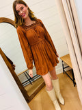 Embroidery Square Neck Corduroy Dress