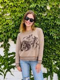 Horse Jacquard Long Sleeve Knit Sweater