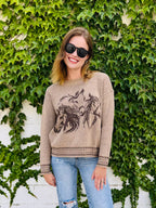 Horse Jacquard Long Sleeve Knit Sweater