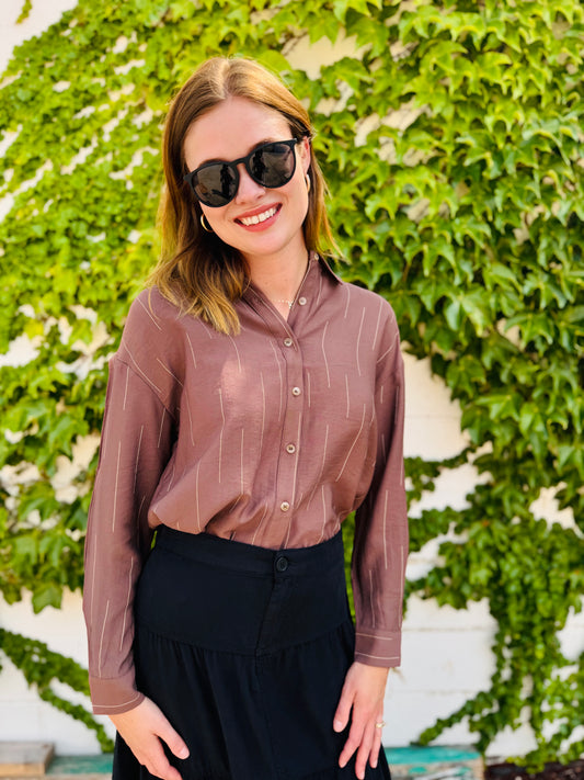 Line Pattern Collared Long Sleeve Button Down