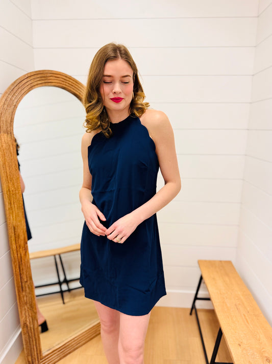 Navy Scalloped Mini Dress