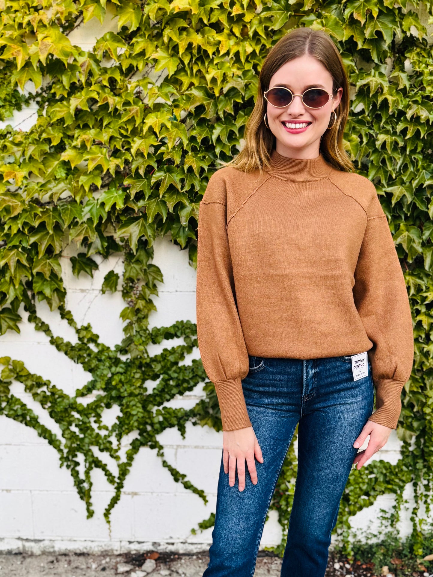 Mock Neck Exposed Seam Sweater