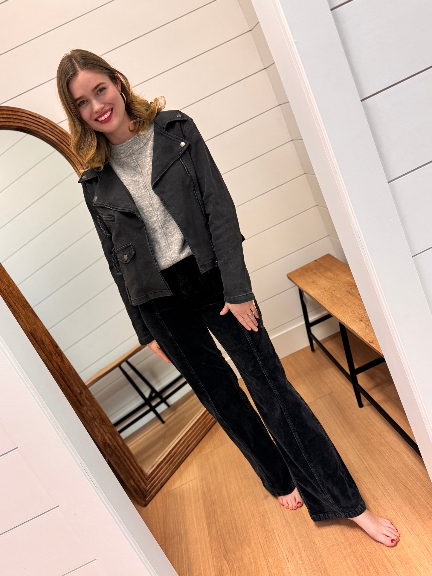 Washed Black Moto Jacket - Risen