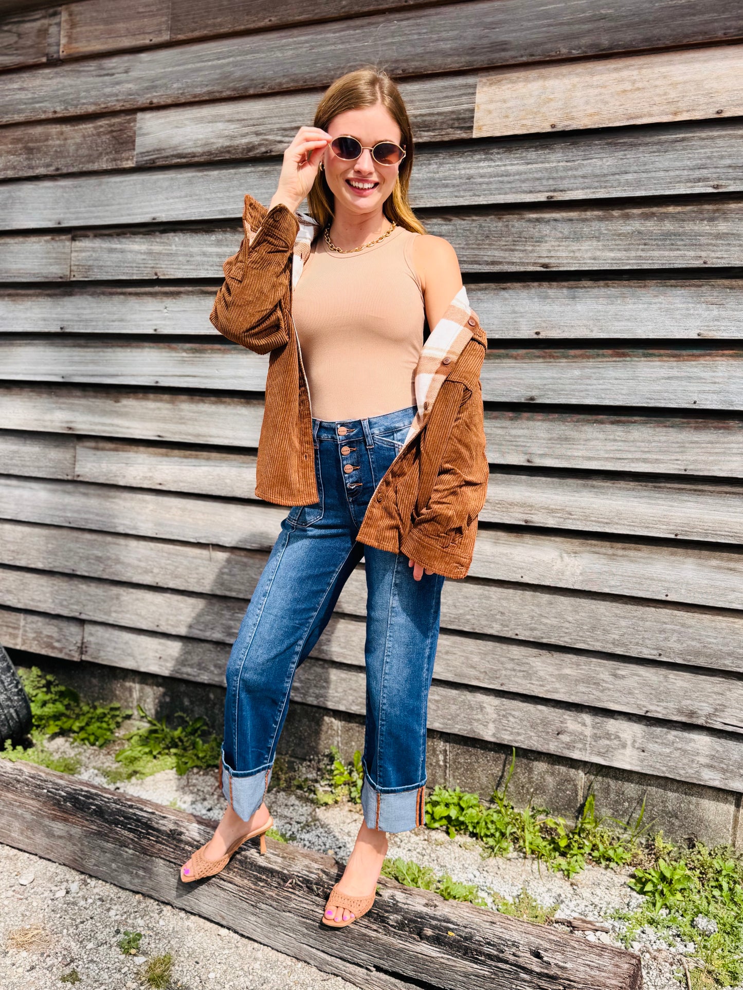 Corduroy Reversible Button Down Jacket - Brown