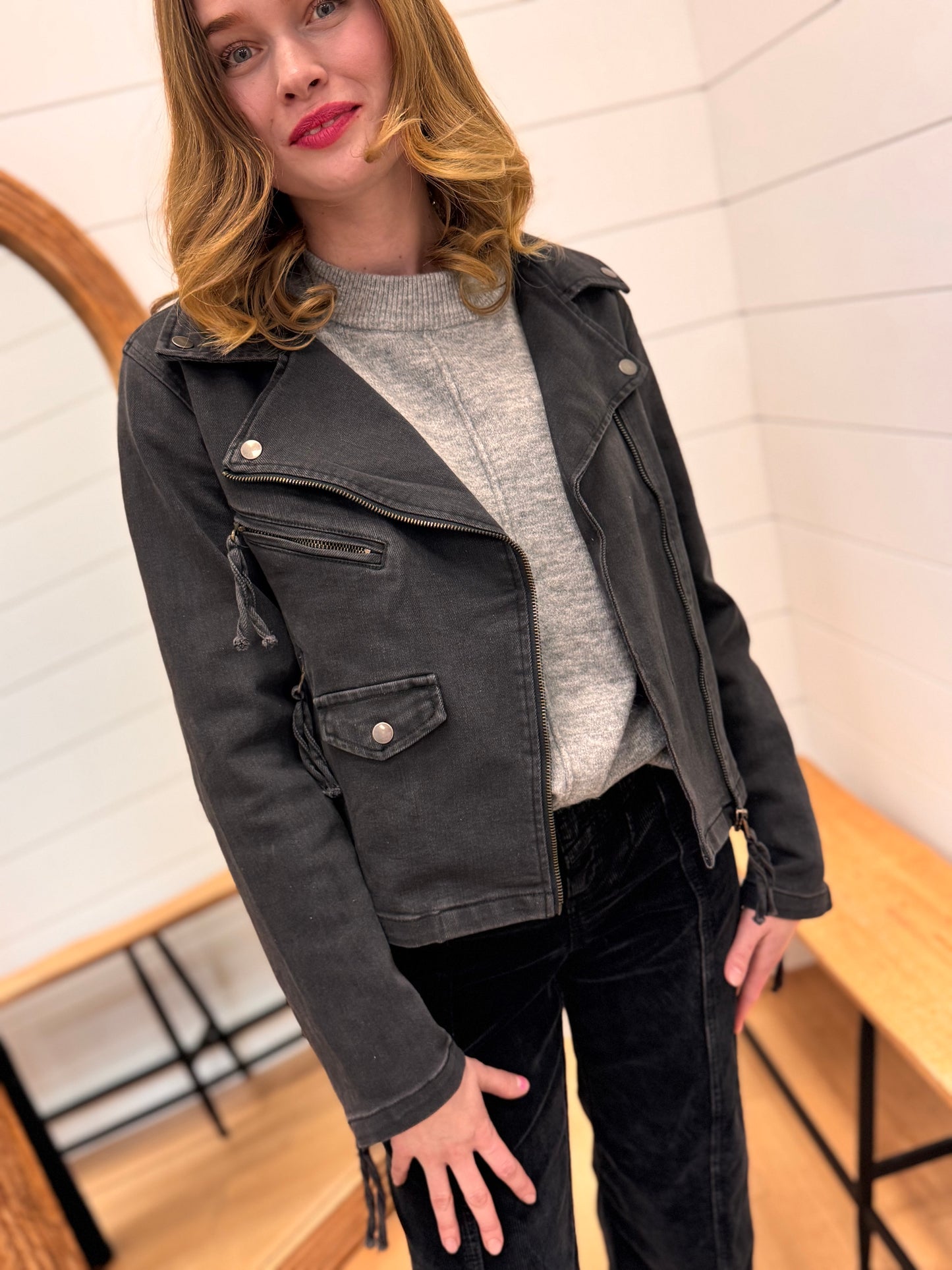 Washed Black Moto Jacket - Risen