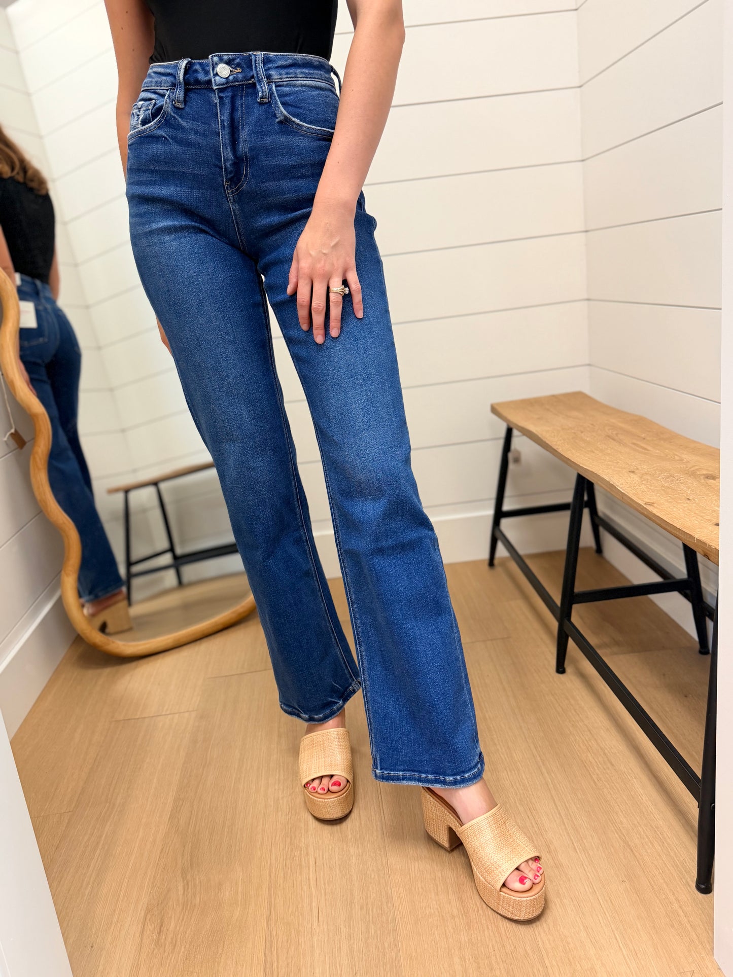 High Rise Dark Wash Slim Wide Jeans - Lovervet