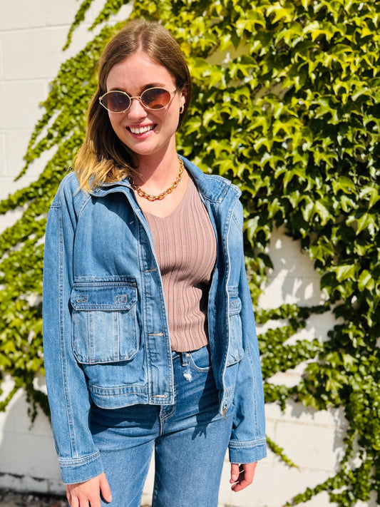 Medium Wash Denim Jacket - Risen