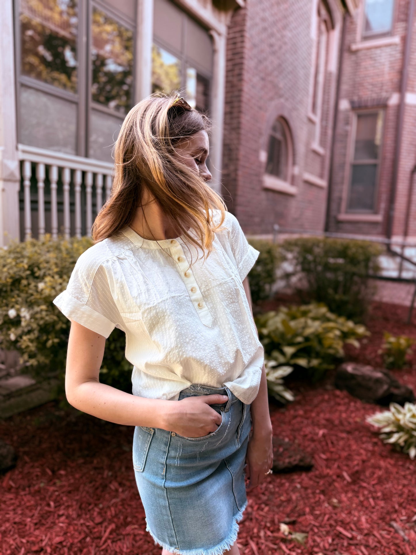 Ruched Shoulder Detail Short Sleeve Top
