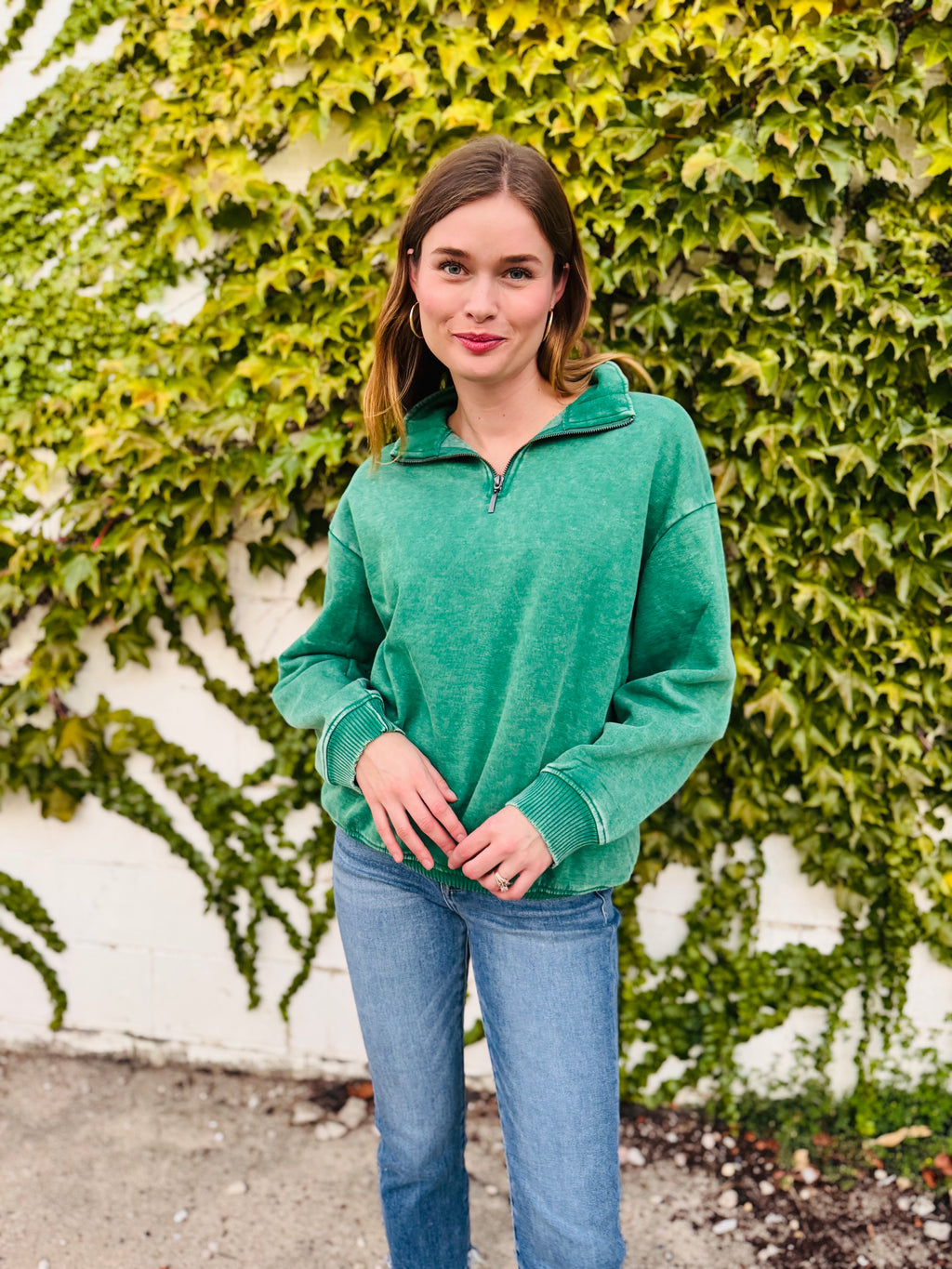 Acid Wash Fleece Half Zip Pullover