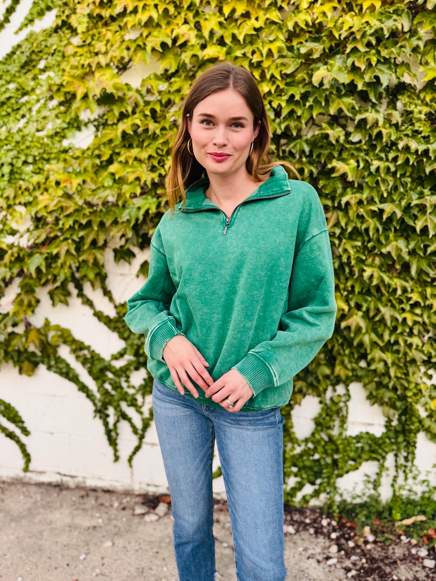 Acid Wash Fleece Half Zip Pullover