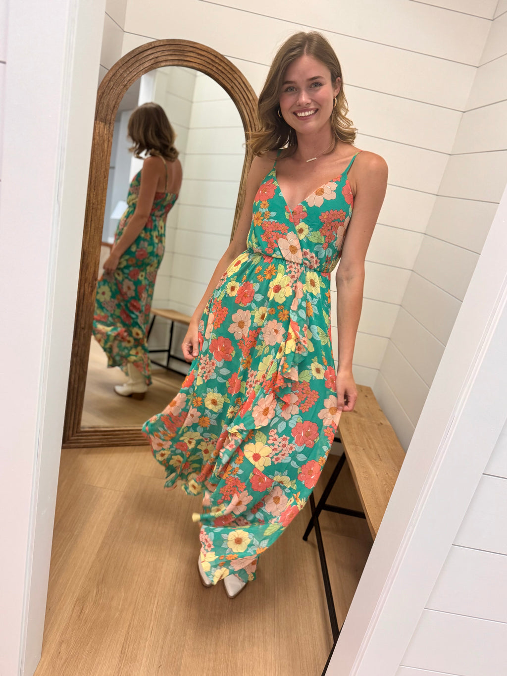 Retro Green Floral Dress