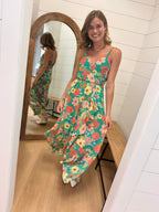 Retro Green Floral Dress