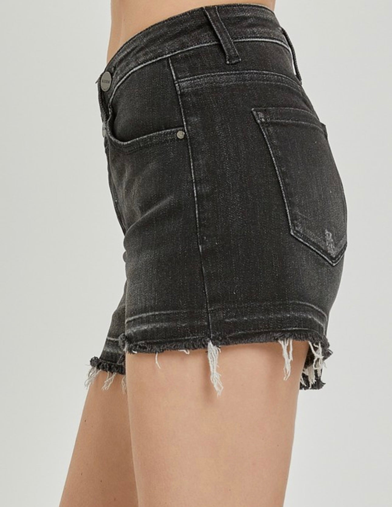 Washed Black Mid Rise Shorts - Risen
