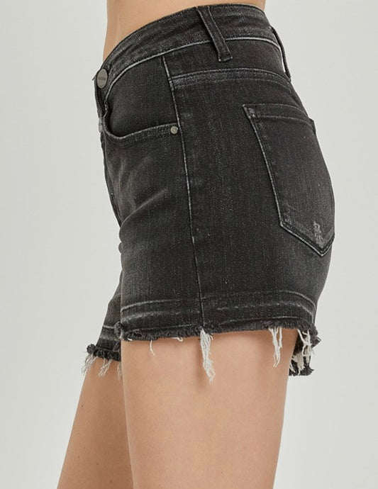 Washed Black Mid Rise Shorts - Risen