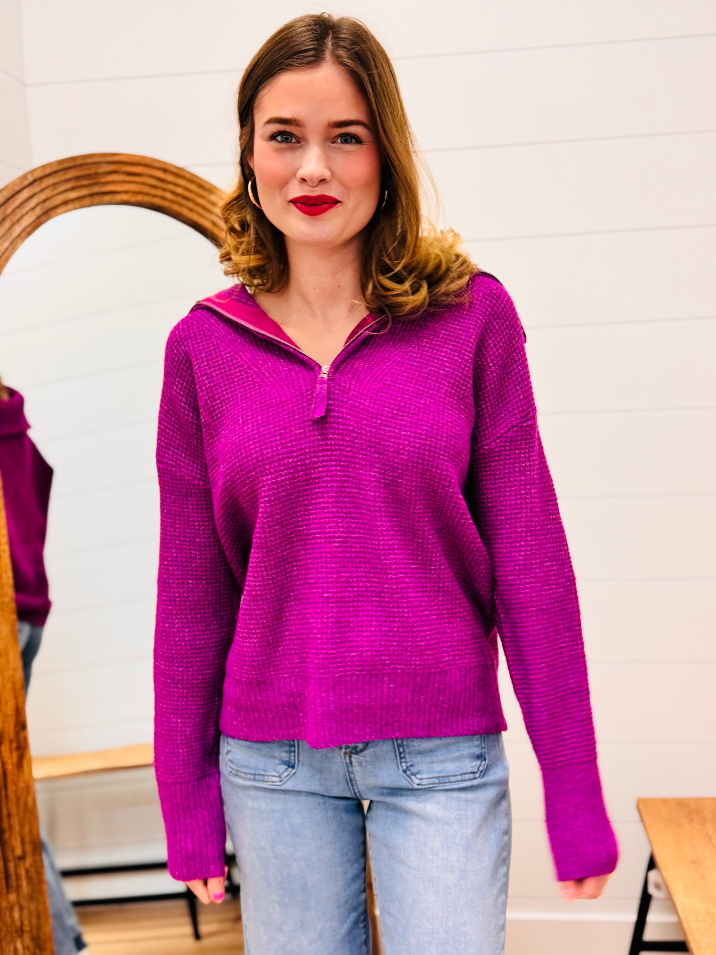 Half Zip High Collard Pullover Sweater