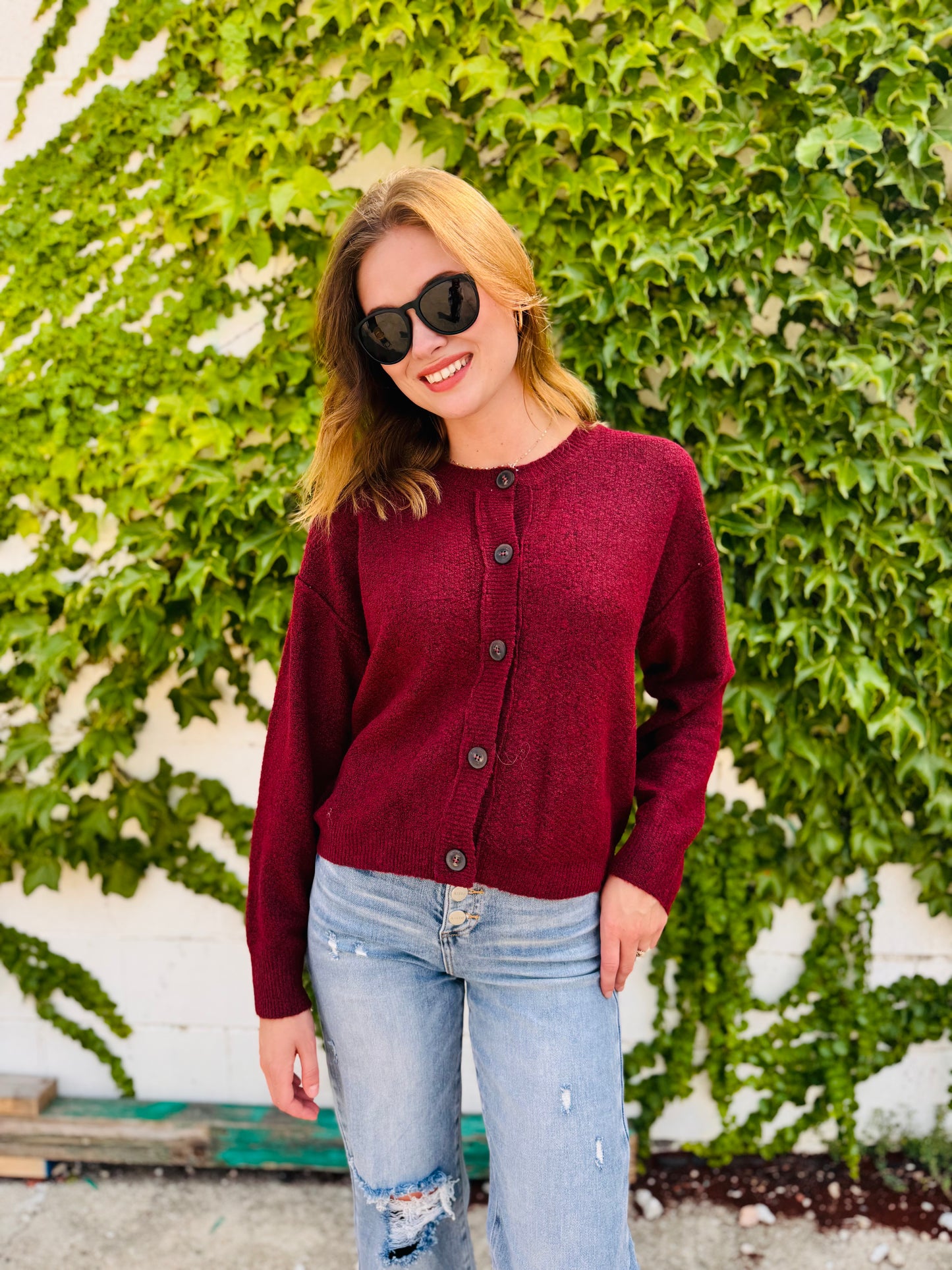 Button Down Long Sleeve Knit Cardigan