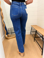 High Rise Dark Wash Slim Wide Jeans - Lovervet