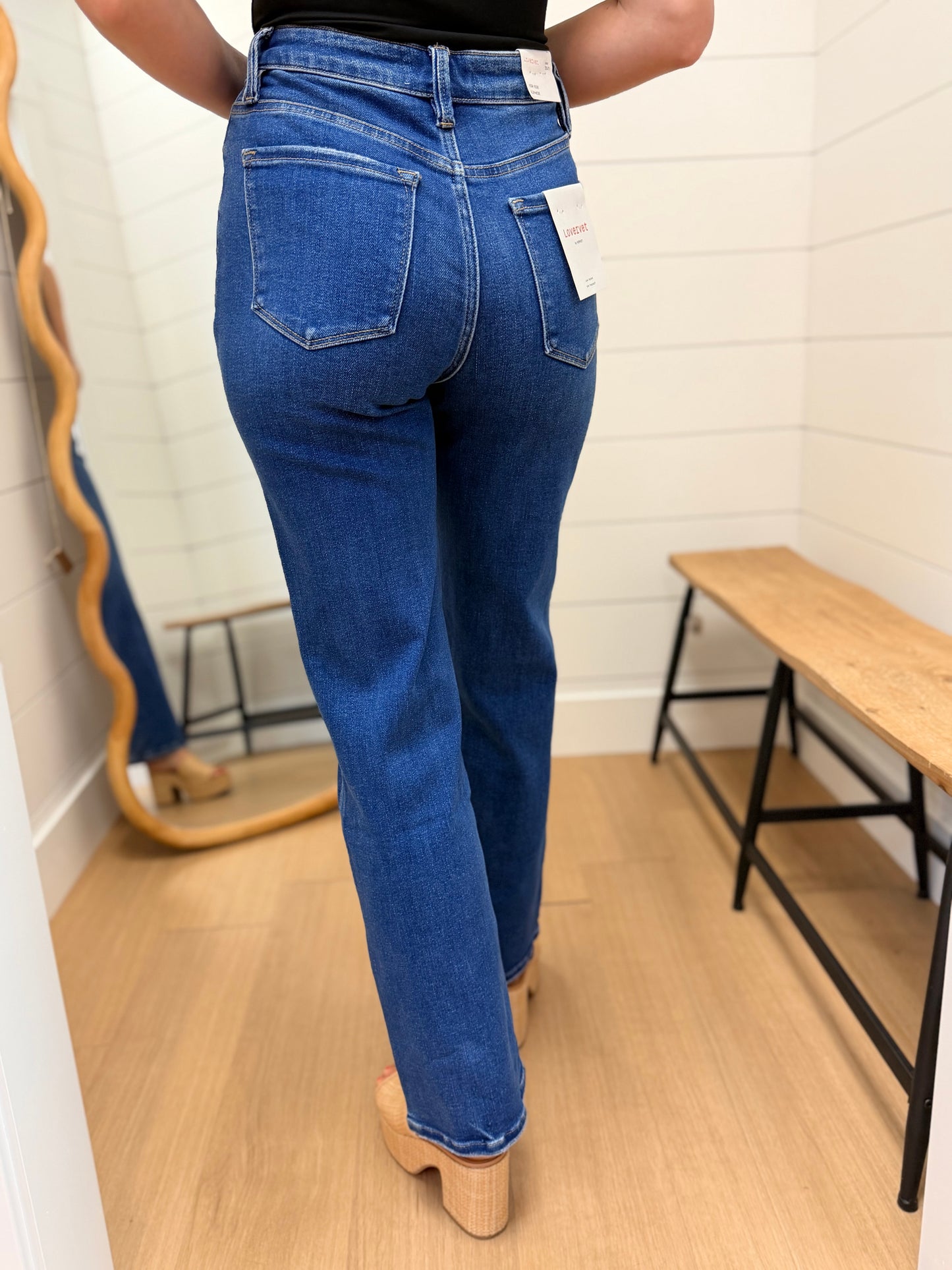 High Rise Dark Wash Slim Wide Jeans - Lovervet