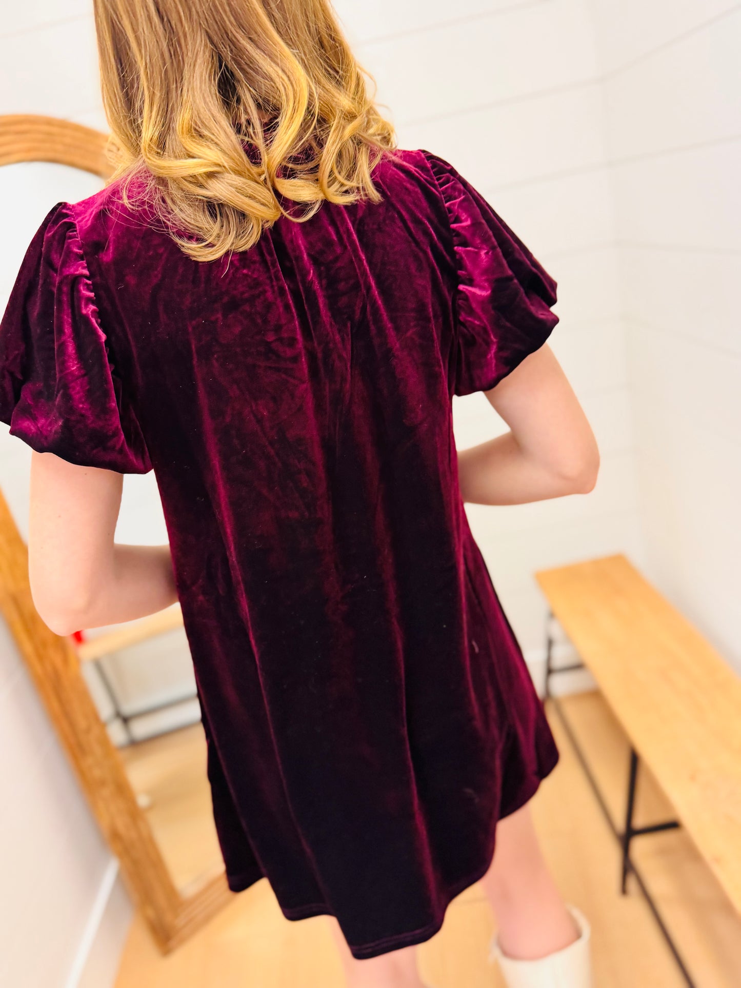 Puff Sleeve Velvet Holiday Mini Dress