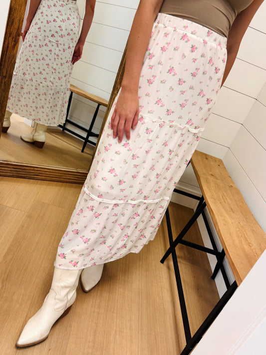 White Skirt with Pink Mini Floral