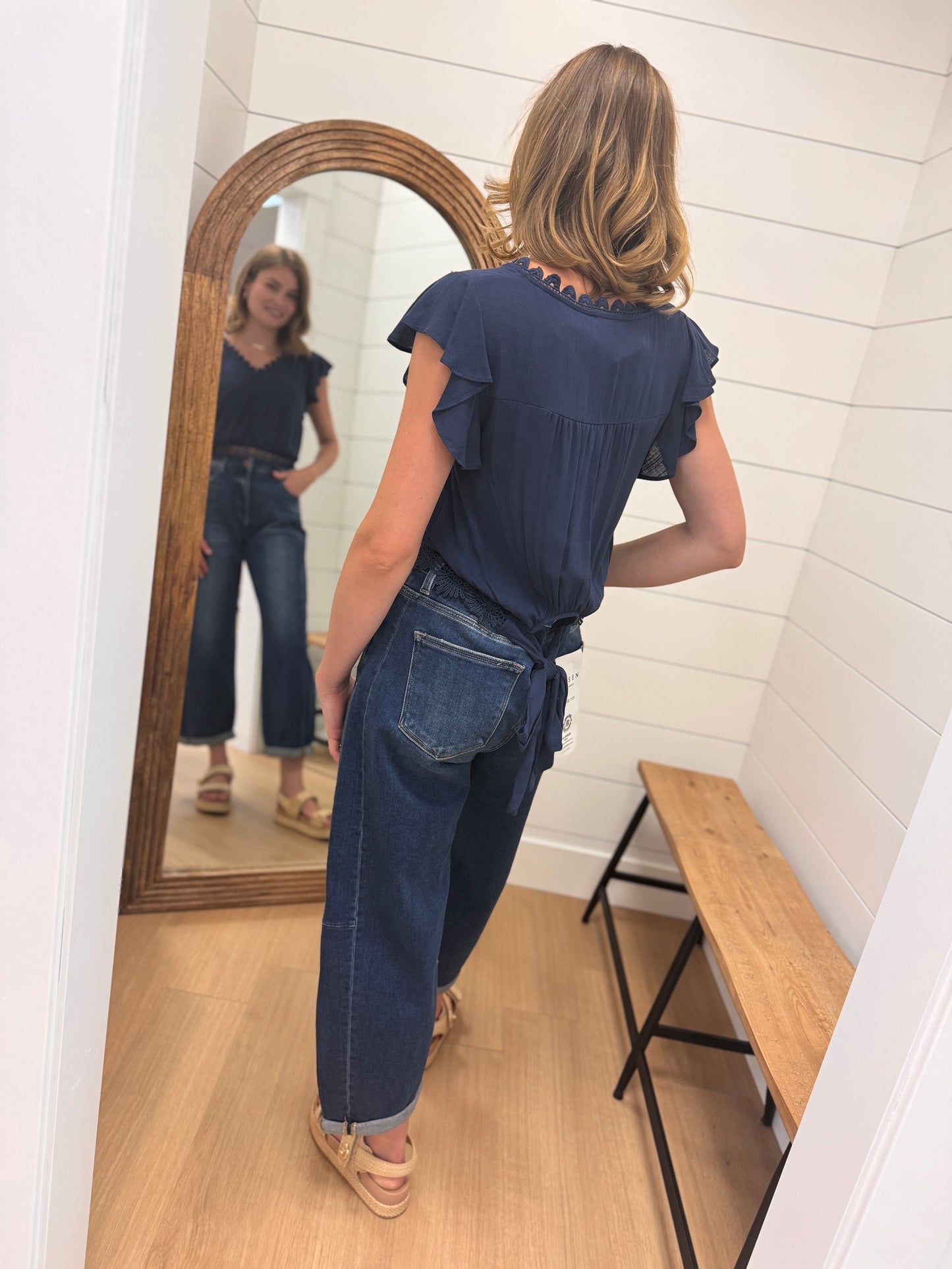 Lace Trim Crop Top with Tie Back