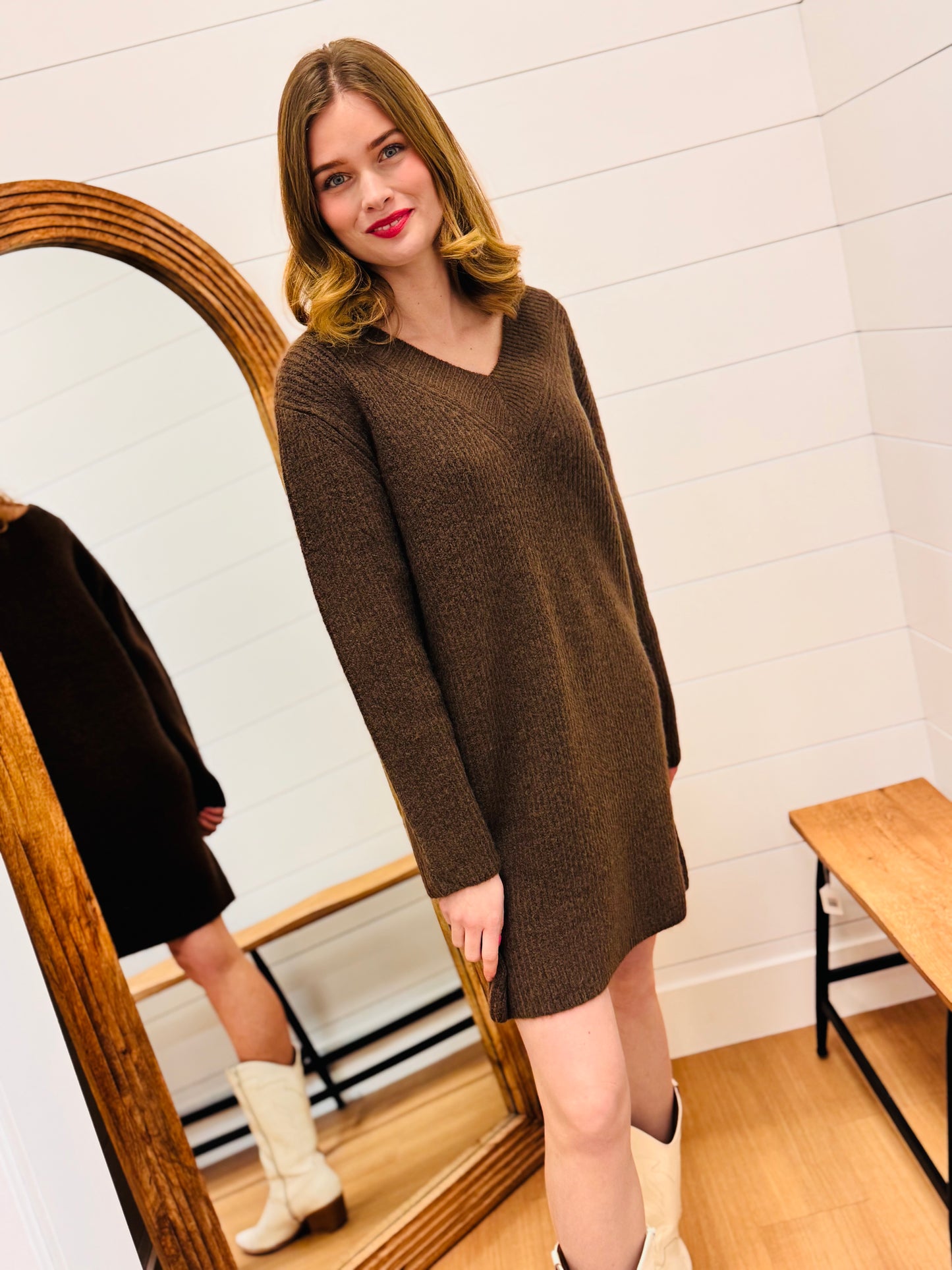 V Neck Sweater Dress
