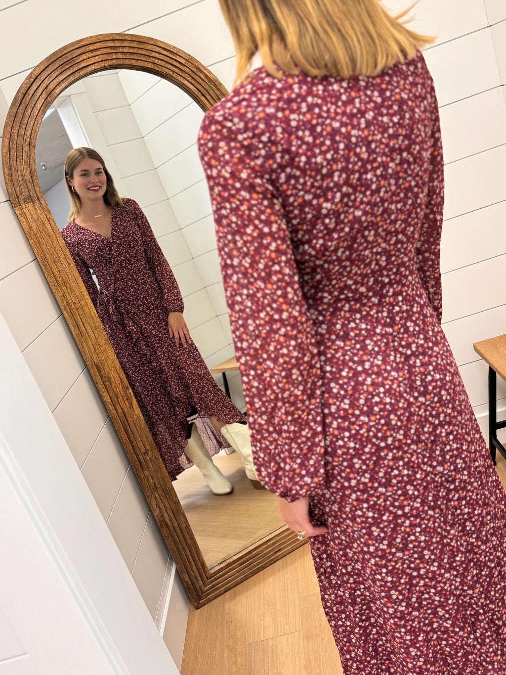 Burgundy Floral Wrap Dress