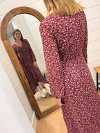 Burgundy Floral Wrap Dress