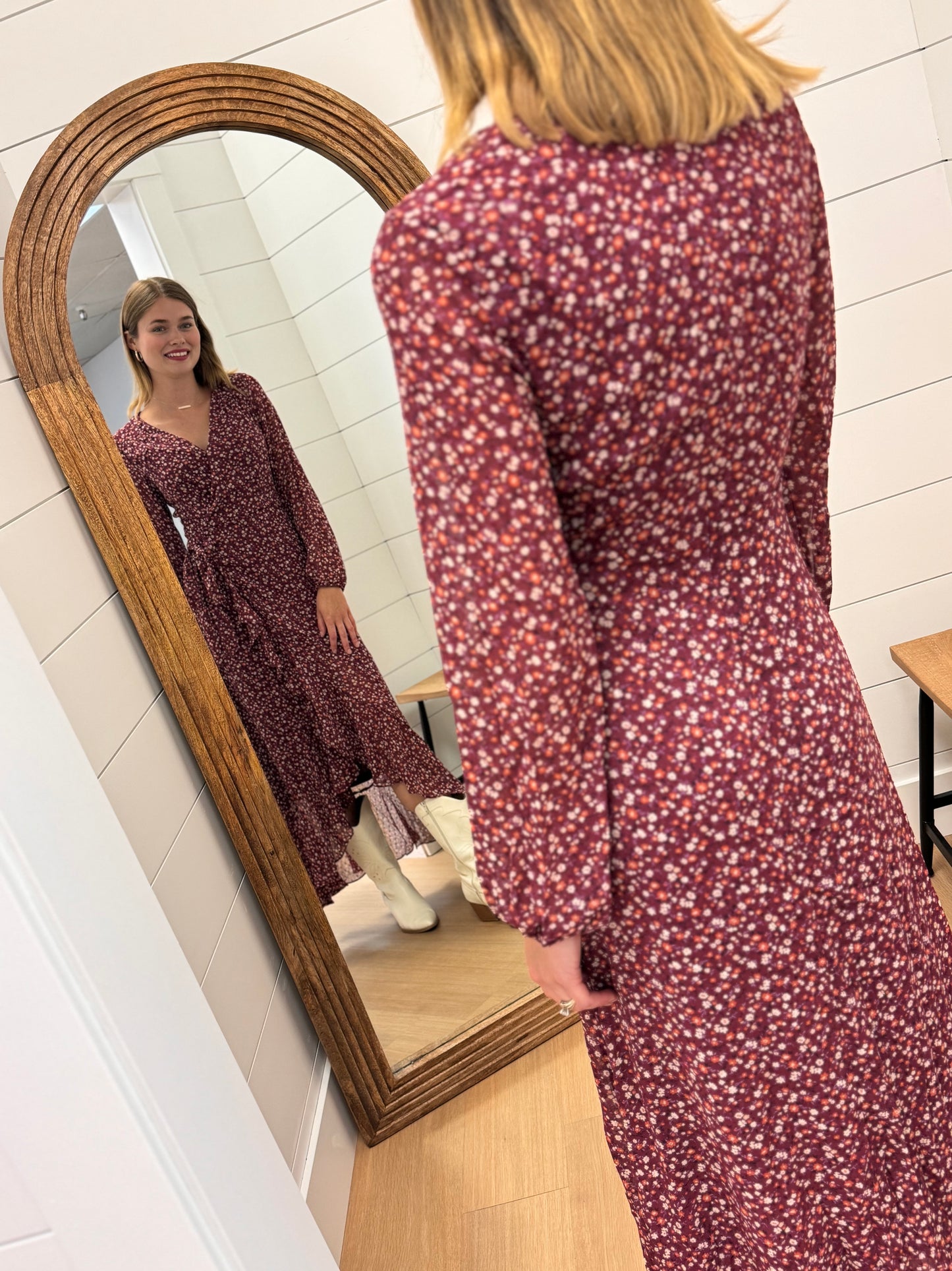 Burgundy Floral Wrap Dress