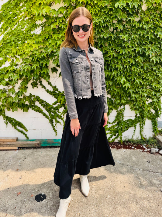 Frayed Hem Grey Washed Jacket - Risen