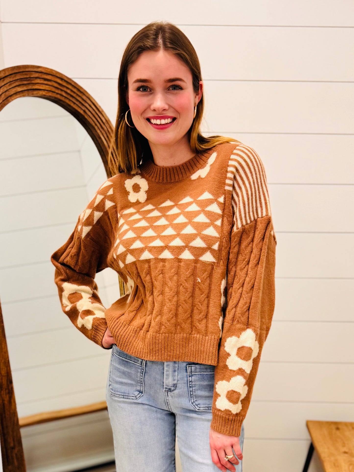Rust mix Balloon Sleeve Sweater
