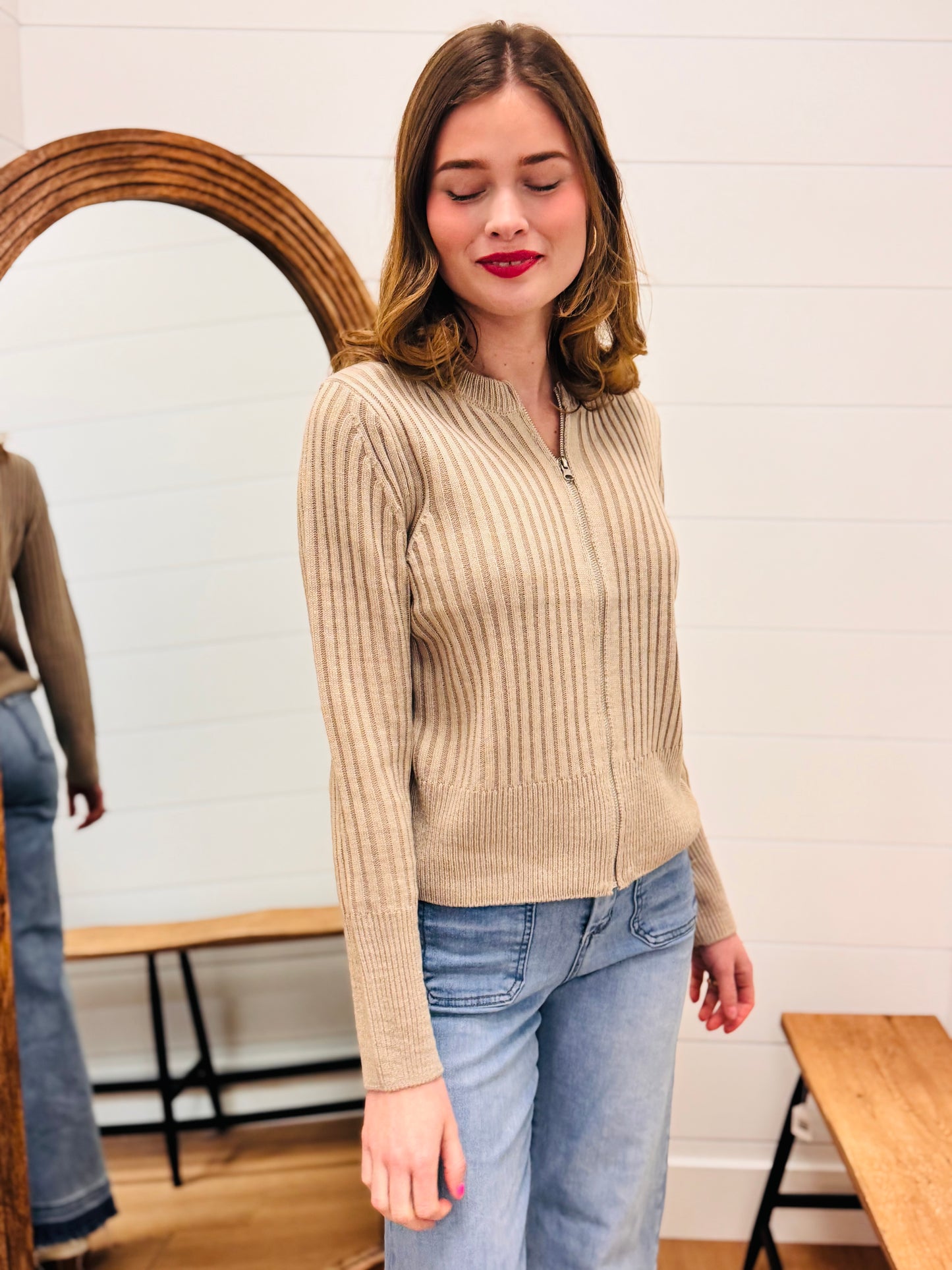 Two Tone Zip Up Sweater